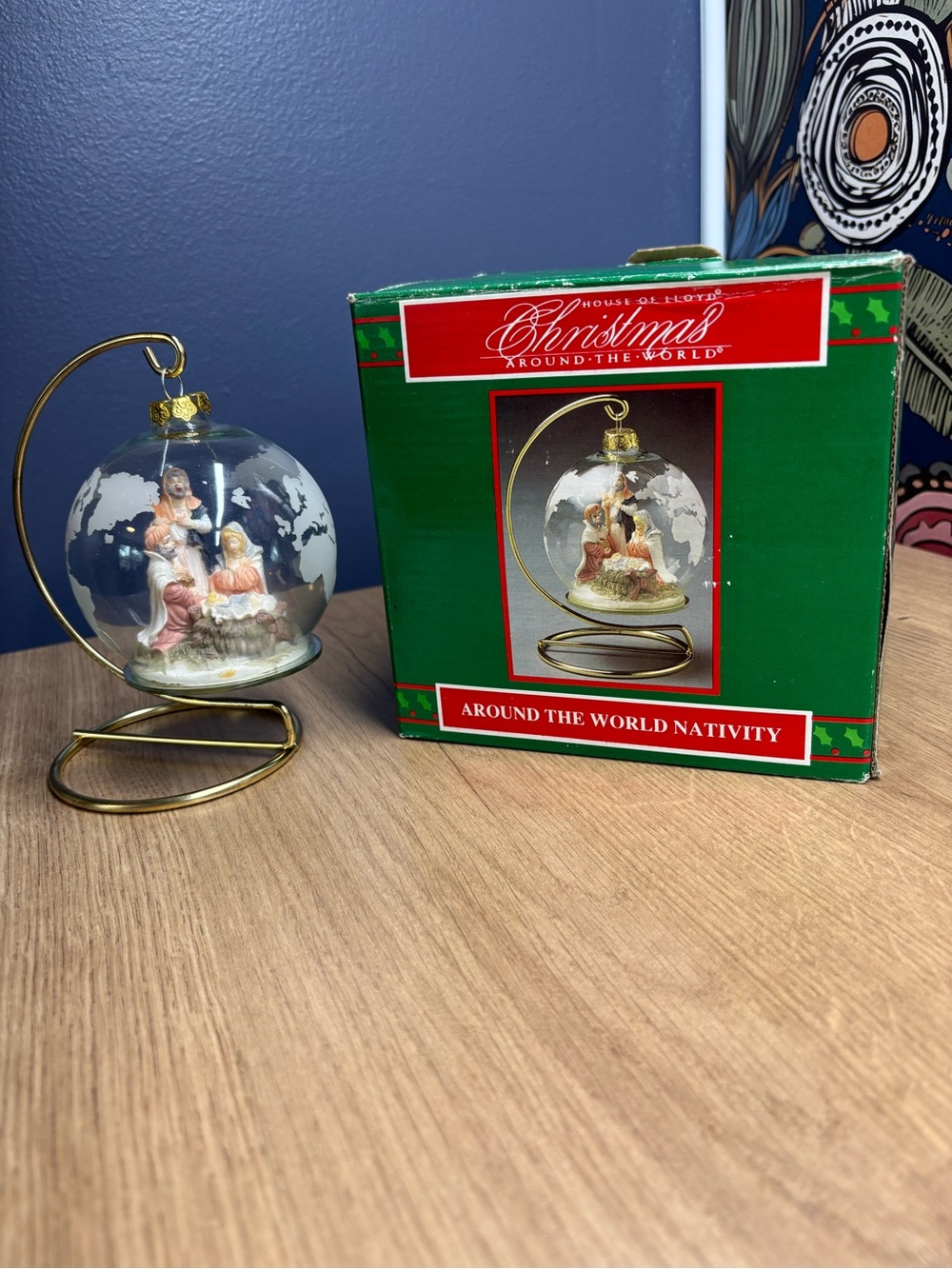 Christmas Around-The-World Nativity Glass Ornament - Green/Gold